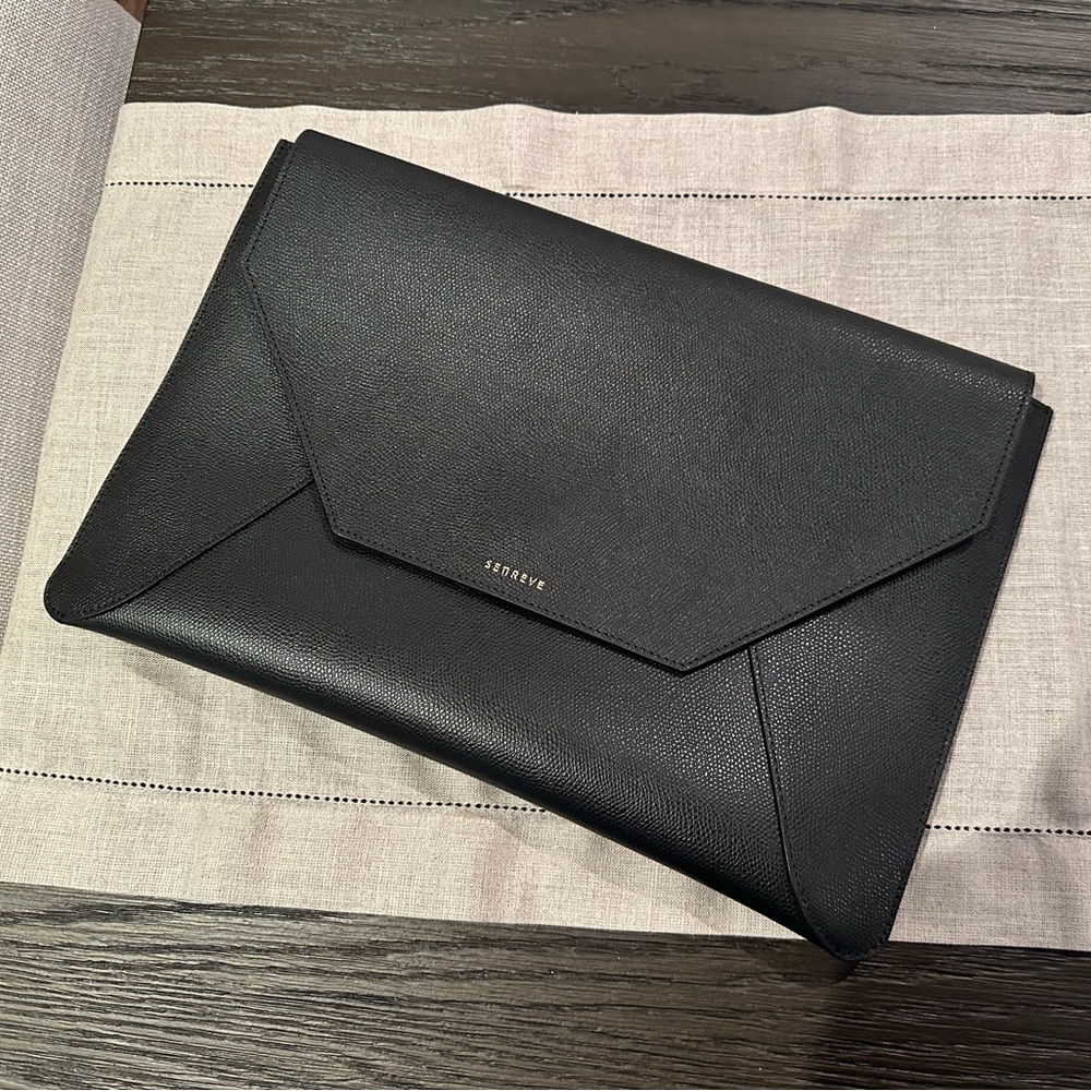 Senreve Envelope Laptop Sleeve in Pebbled Noir / Gold